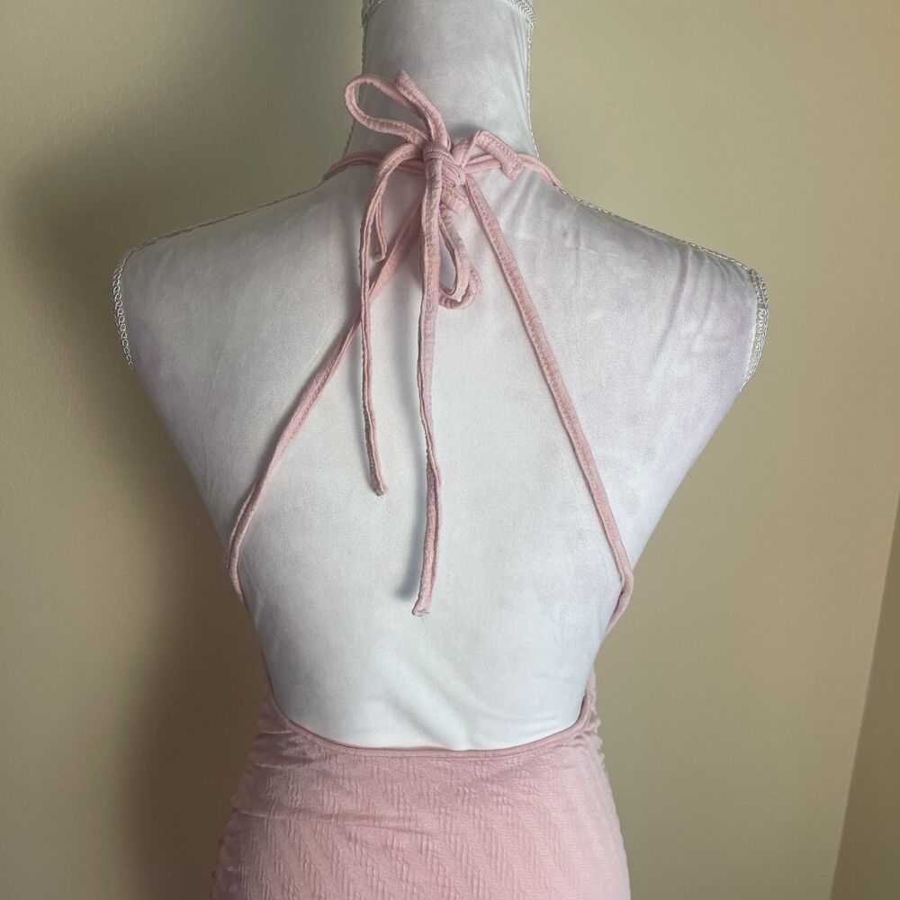 Y2K Style Pink Bodycon Halter Top Mini Dress 4 Slinky Coquette Sexy Valentines - Picture 7 of 11